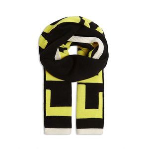 Fendi Men's Wool Intarsia Neon Logo Scarf Black